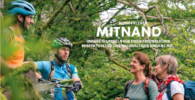 Radfahrer und Wanderer begegnen sich