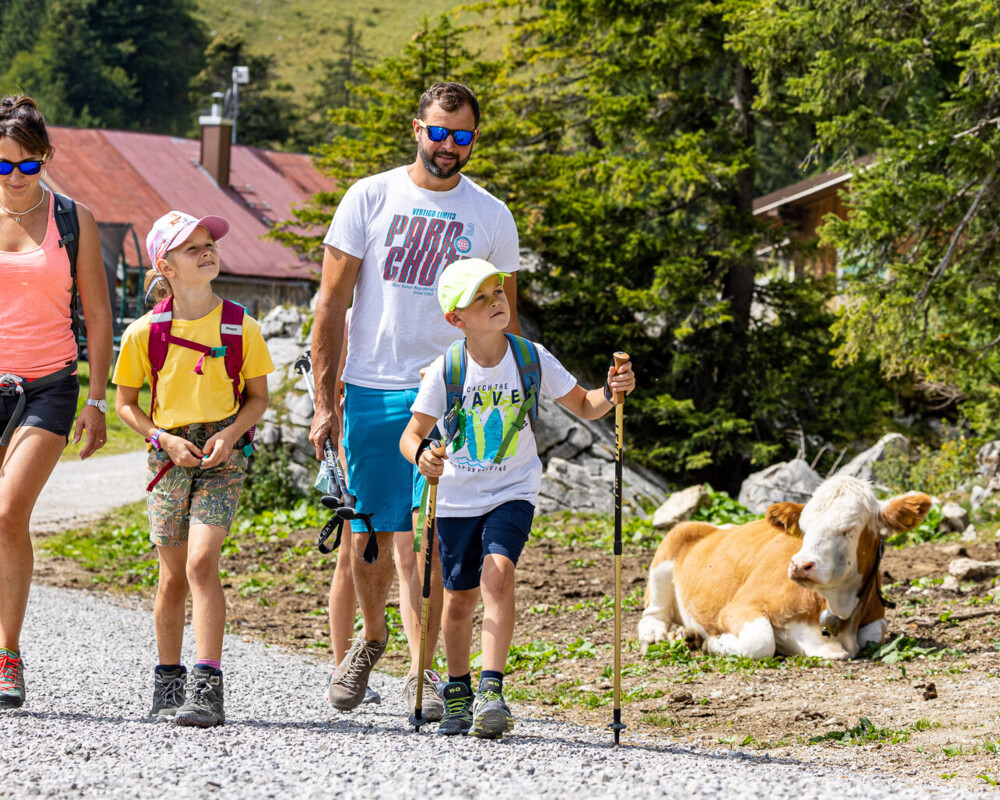 Tourismus Lenggries, Foto: A. Greiter, Familienwanderung am Brauneck Lenggries Familie wandert am Braunecke Lenggries