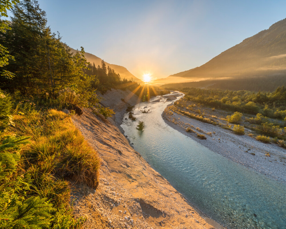 Isar-Sandbank bei Sonnenaufgang