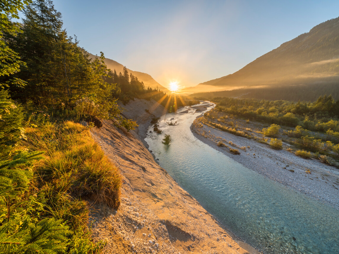 Isar-Sandbank bei Sonnenaufgang